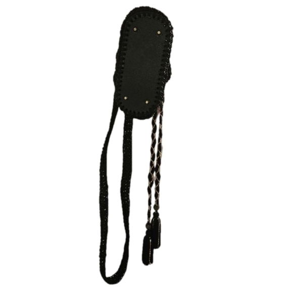 Hand Crafted Crochet Bucket Bag Tassel Beaded Drawstring Crossbody Purse Black - Picture 8 of 17